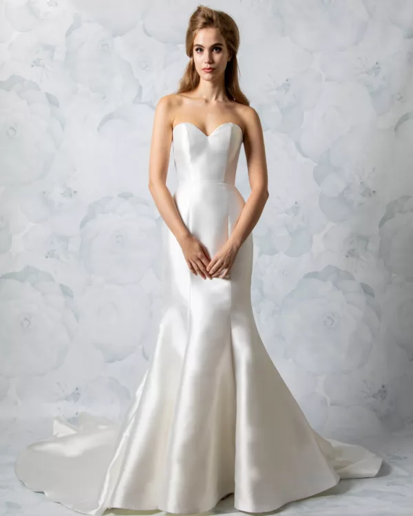 Tulle NY Janet Wedding Dress - A classic Mikado fabric, fit to flare gown with a sweetheart neckline, and a button back detailing.