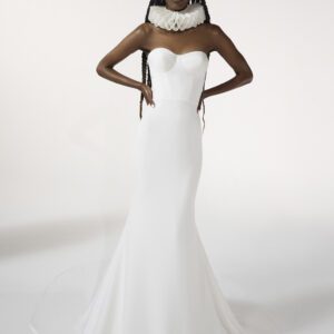 Vera Wang X Pronovias Araya Wedding Dress Sample Sale - Fit and flare style dress with a sweetheart neckline, a corset bodice and elegant train.