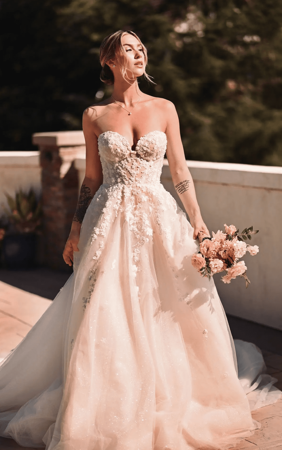 Lazaro pink floral wedding dress best sale