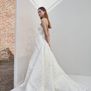 Peter Langner Allison Wedding Dress - Strapless A-line gown in rebrodè lace with sweetheart neckline.