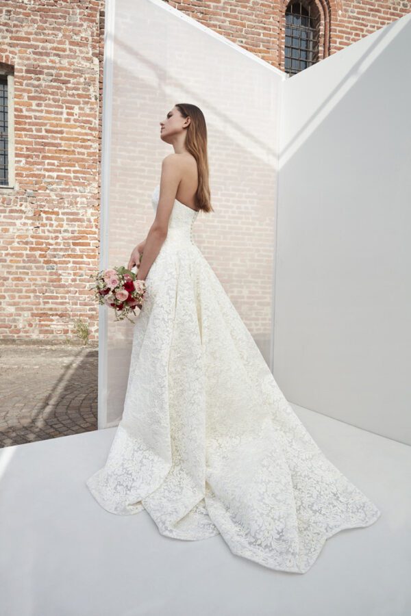 Peter Langner Allison Wedding Dress - Strapless A-line gown in rebrodè lace with sweetheart neckline.