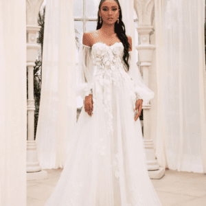 Dany Tabet Justina Wedding Dress - Sweetheart Neckline, Long Sleeves, A-Line