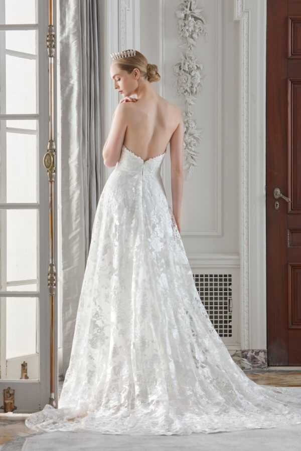 Sareh Nouri Siena Wedding Dress - Embroidered sequined floral lace sweetheart neckline A-line skirt with Organza belt.