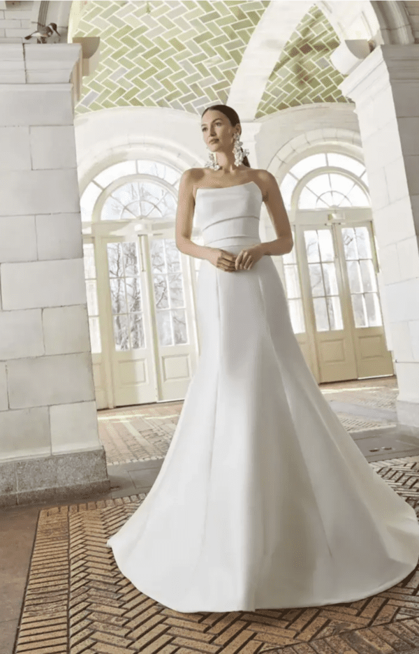 Sareh Nouri Endless Love Wedding Dress - Fit and flare in Italian Stretch Mikado with high peak strapless neckline, draped bodice and an elegant train.