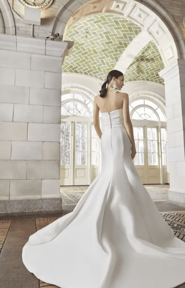 Sareh Nouri Endless Love Wedding Dress - Fit and flare in Italian Stretch Mikado with high peak strapless neckline, draped bodice and an elegant train.