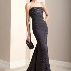 Peter Langner Due Evening Dress - Fit and flare style dress with strapless neckline, fitted bodice 3D layer details and small train.