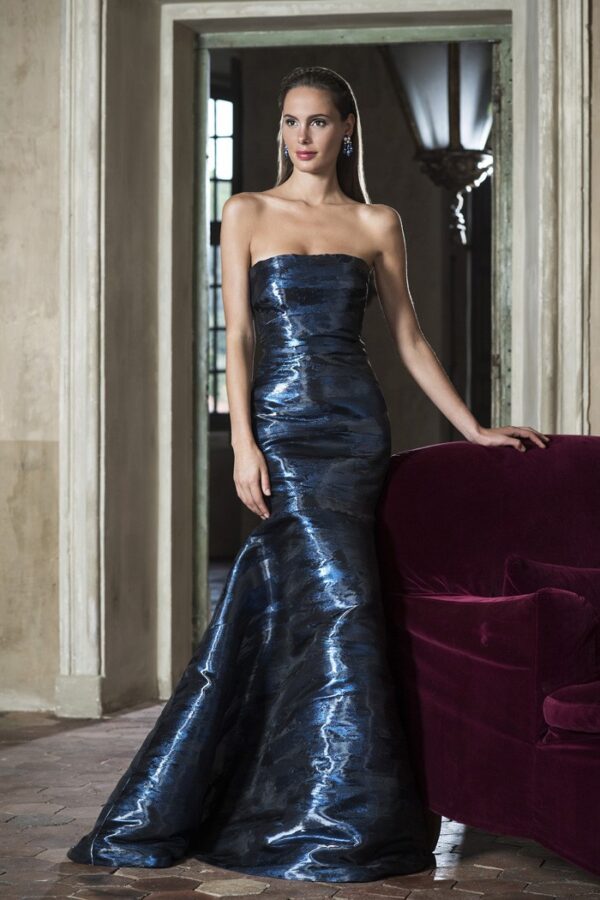 Peter Langner 190020 Evening Dress - Fit and flare style dress with strapless neckline in liquid organza.