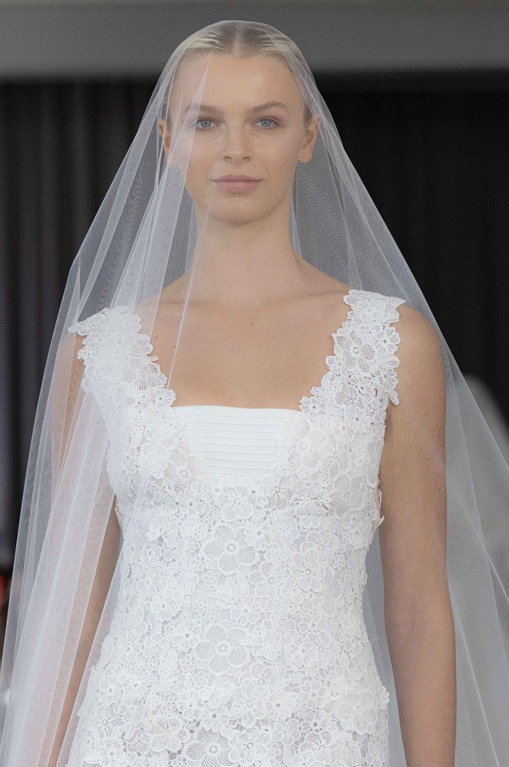  Peter Langner Emma Due Wedding Dress - Modified A Line with squared neckline, elegant floral guipure lace and silk satin details.