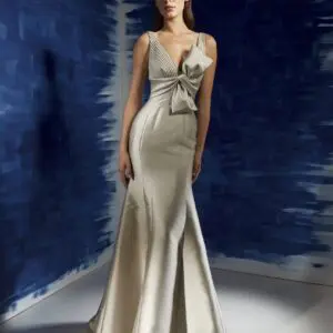 Peter Langner 240013 Wedding Guest Dress - Featuring a figure-flattering narrow silhouette, it boasts a V-neckline, a bow at the waist that completes the look.