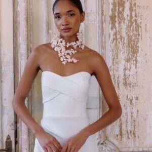 Sareh Nouri Ada Wedding Dress - Fit and Flare Italian Alma Crepe strapless soft sweetheart hand draped with button detail.