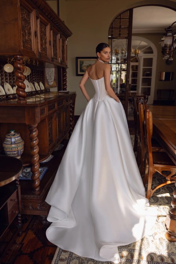 Tina Valerdi Florentina Wedding Dress - A-line style dress with semi-sweetheart neckline, corset bodice and pronounced silhouette