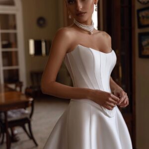 Tina Valerdi Florentina Wedding Dress - A-line style dress with semi-sweetheart neckline, corset bodice and pronounced silhouette