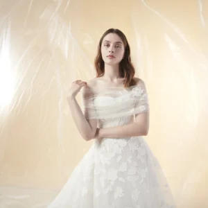 Peter Langner Mirror of Wishes Wedding Dress - Ballgown style dress featuring a soft sweetheart neckline with embroidered tulle and, fully adorned with hand-sewn guipure lace flowers. 