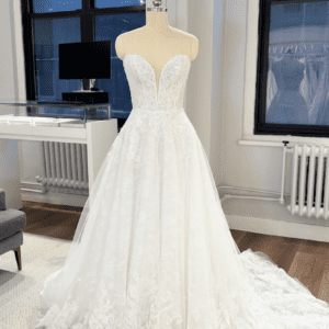 La Premiere Corinne Wedding Dress - Modern Romantic A-Line Bridal Gown with Natural Waist, Illusion High Neck, Sweetheart Neckline, Tank Sleeves and, Lace Fabric.